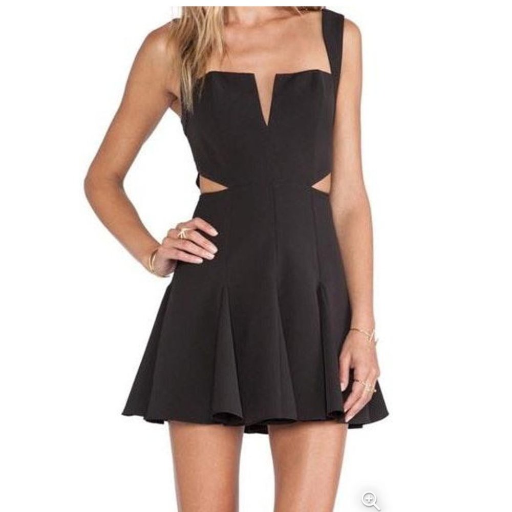 NBD V cut black skater dress